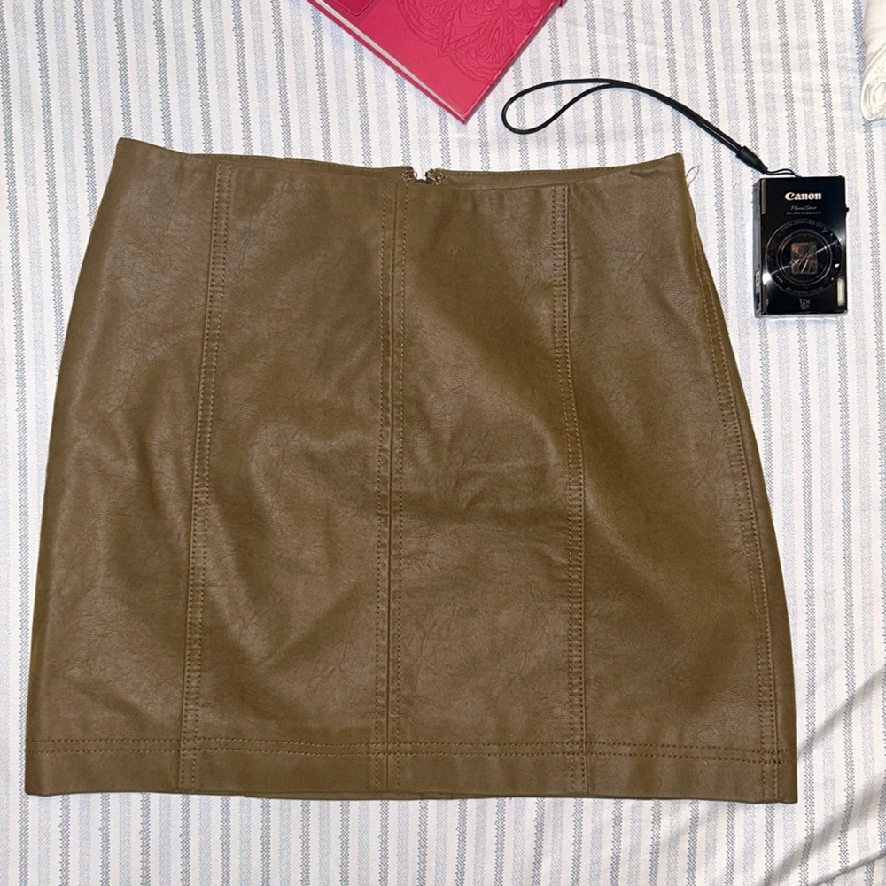Free People Vegan Leather Brown Mini Skirt